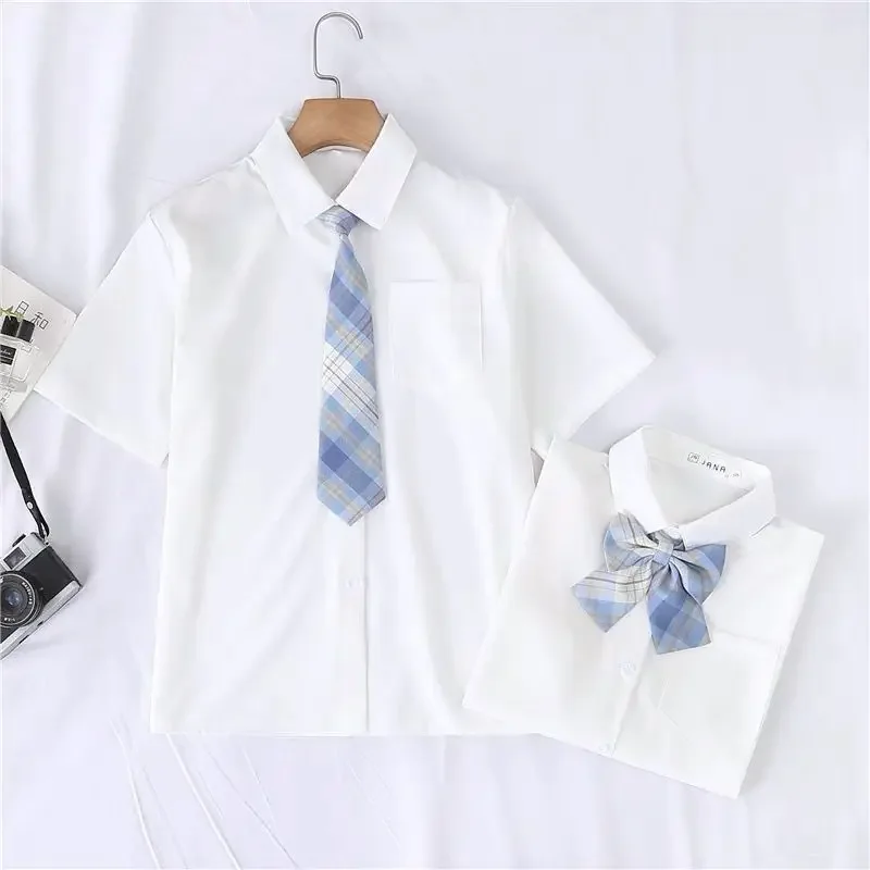 

2023 Women White Blouses Short Sleeve White Shirt Summer Tops Lapel Solid JK Shirts Korean Casual Female Blusas Preppy Style