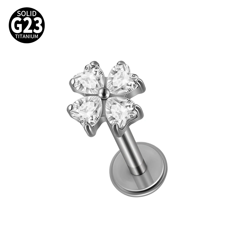 G23 Titanium Moon CZ Internal Thread Labret Piercing Earring