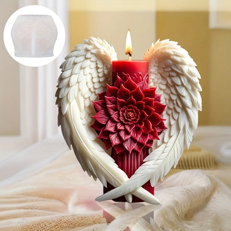 Angel Wings Flower Candle Silicone Mold Holy Angel Wings Inlay Flower Candle Silicone Mold Resin Plaster Mold Decorative Gift