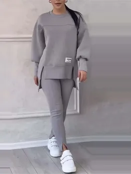 Neue Damenmode Casual Sweatshirt + Hose Abdeckung Herbst Winter O Hals Langarm Hoodie Damen Anzug Sport 2-teiliges Set