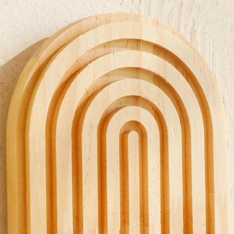 أرفف حائط خشبية على طراز بوهو من طبقتين - أرفف مثبتة على الحائط هندسية، لمسة نهائية من الخشب الطبيعي، ديكور منزلي حديث، ديكور نباتي