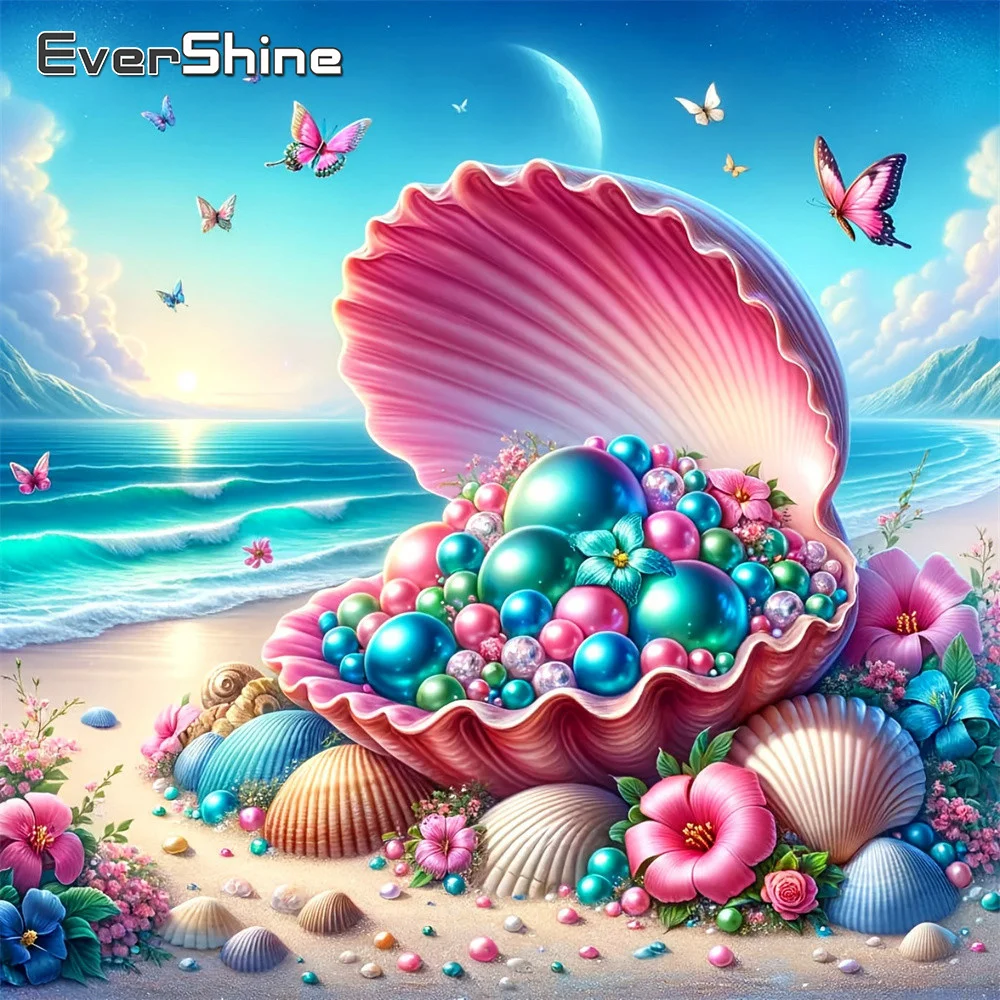 Evershine Voll-Diamant-Mosaik Meereslandschaft 5D Muschel-Stickerei Perlen DIY Strass-Gemälde Blumen Heimdekoration