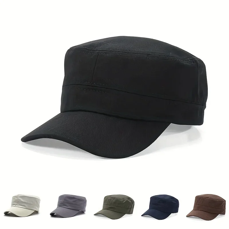 

Solid Color Flat Rop Sun Hat Men's and Woman's Outdoor Breathable Duckbill Hat Sunscreen Adjustable Classic Style Military Hat