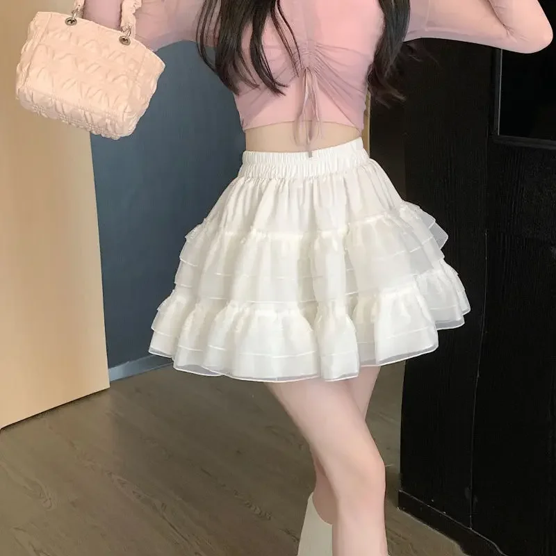 Plus Size Plus Size Women's Lace Cake A- Skirt Summer 2023 New Style High-Waisted Mesh Skirt Puffy Skirt For Plus Size Girls