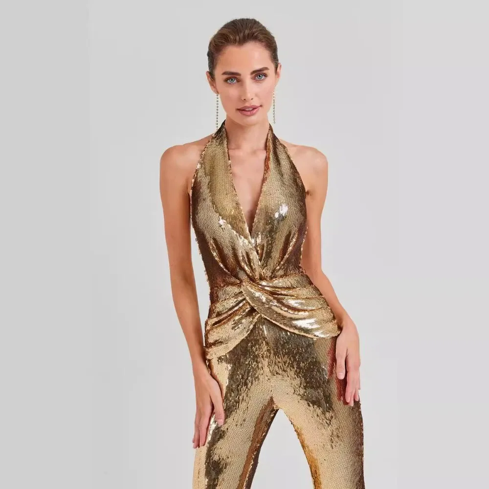 

2024 Feminine Elegant Temperament Backless Sequin Women's Jumpsuit