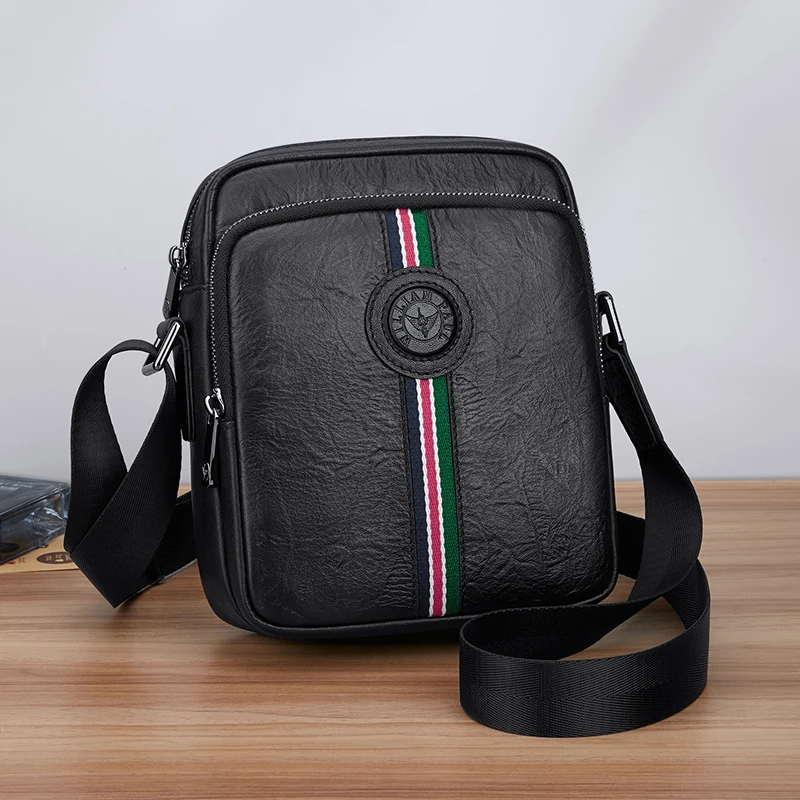 

Trendy Men's Shoulder Bag Leather Vertical Multi-layer Small Satchel Large Capacity Casual Crossbody Bag