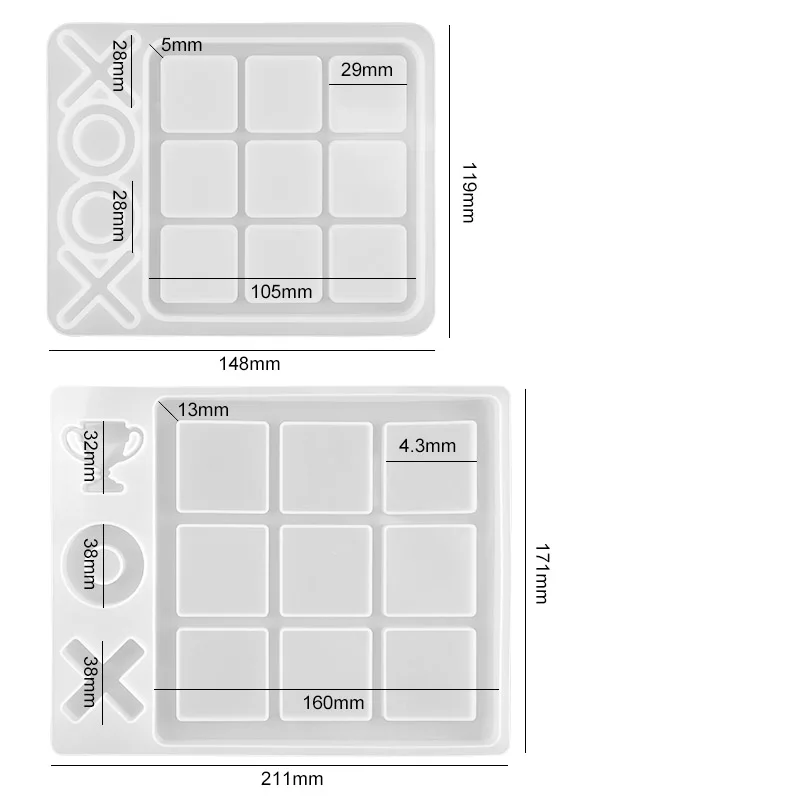 Tic Tac Toe OX Chess Game ChessTrophy Silicone Mirror Casting Resin Molds For DIY UV Epoxy Resin Chessboard Jewelry Tools Craft