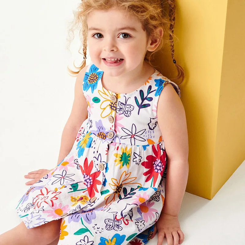 

Girls Sleeveless Dress Summer New Baby Floral Dress Cute Princess Tassel Dress