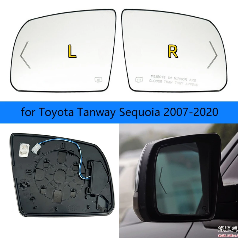 Car rearview mirror LED for Toyota Tanway Sequoia 2007-2020 Car Side Mirrors Reflective Lens Rearview Mirror Lenses Glass