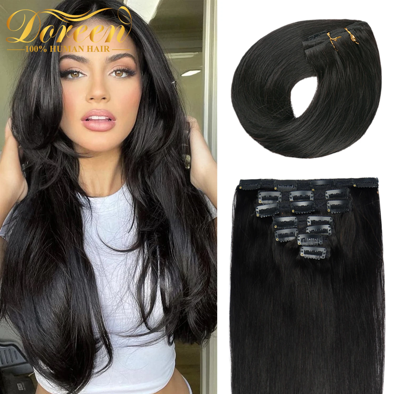 

Doreen 110G до 200G Volume Series Remy Европейские заколки для наращивания человеческих волос Шиньоны на всю голову 16–24 дюйма Зажим для волос Распродажа