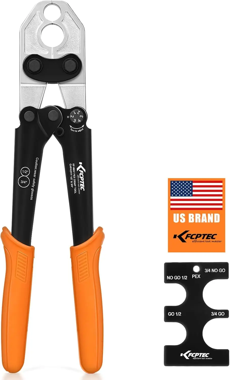 

1/2 & 3/4-inch PEX Crimping Tool with Go/No-Go Gauge for Copper Rings, Meets ASTM F1807 Standard, Durable Plumbing