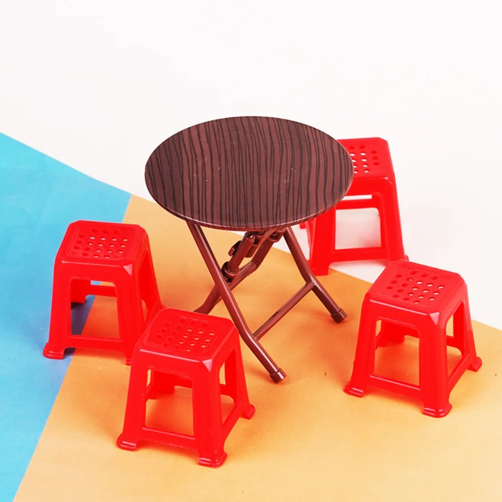 

Scene Model Dollhouse Folding Table Doll Furniture Mini Stool Miniature Dining Table Plastic 1:12 Scale Dollhouse Small Chair