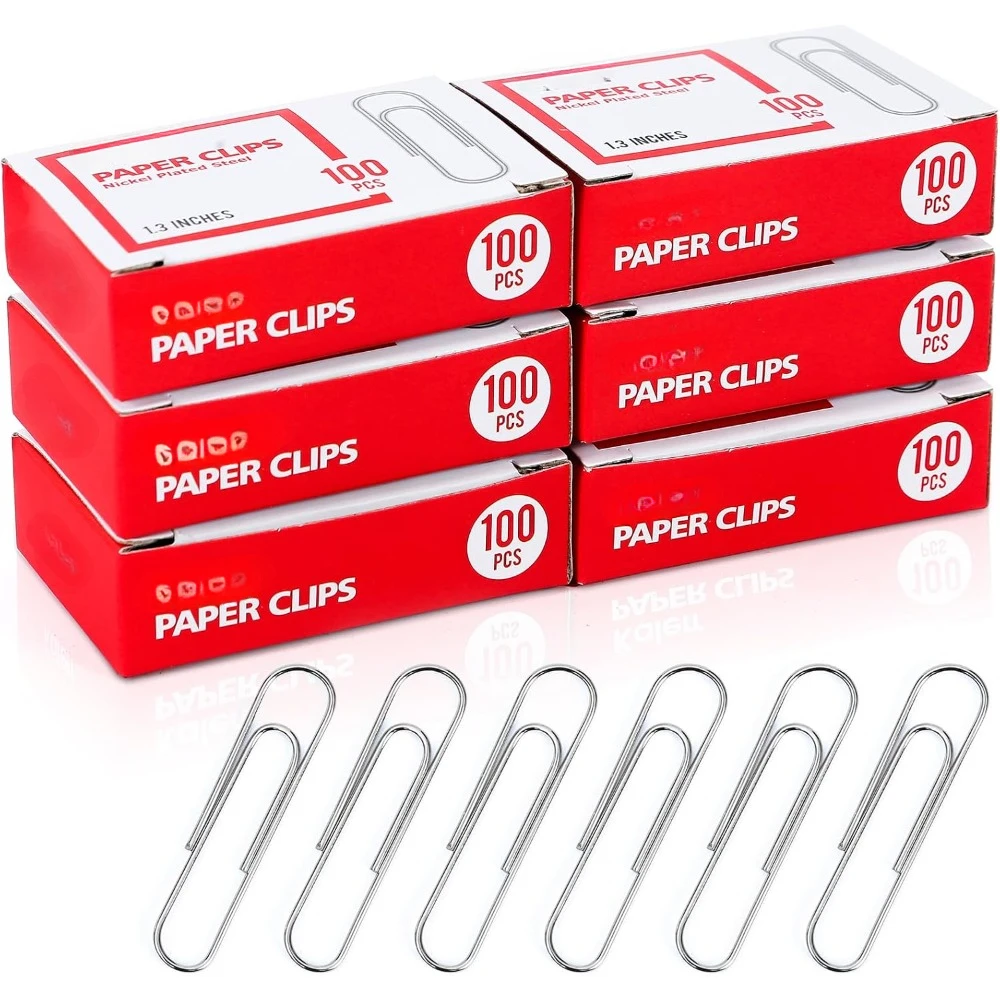 Paperclip, 600 Paperclips (Box of 6, 100 Each), Premium Paperclip, 1-2/7" Silver Paperclip Medium