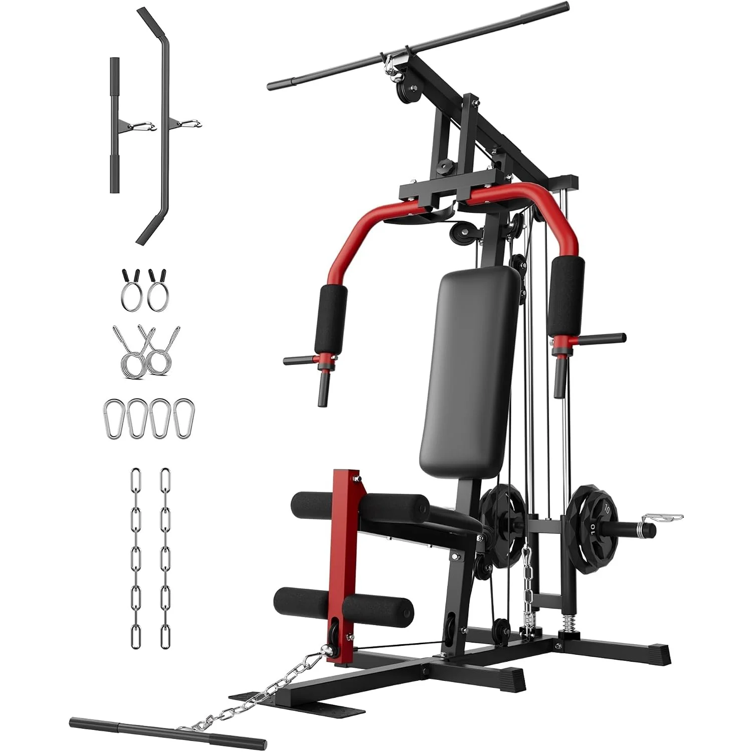 Stabile Premium-Kraftstation der Extraklasse: Mit professionellem Latzug und Seilzug-System ausgestattet – belastbar bis 180 kg für ein sicheres, intensives Workout auf Fitness-Studio-Niveau