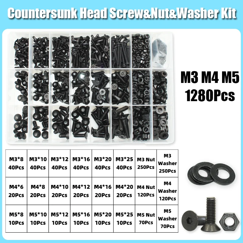 3045/Set m2 m2, 5 m3 m4 m5 m6 m8 Kohlenstoffs tahl Sechs kant Sechs kant Flach kopf Senk kopfs ch rauben Schrauben Schrauben Mutter Unter leg scheibe Sortiment Kit – Detail 11