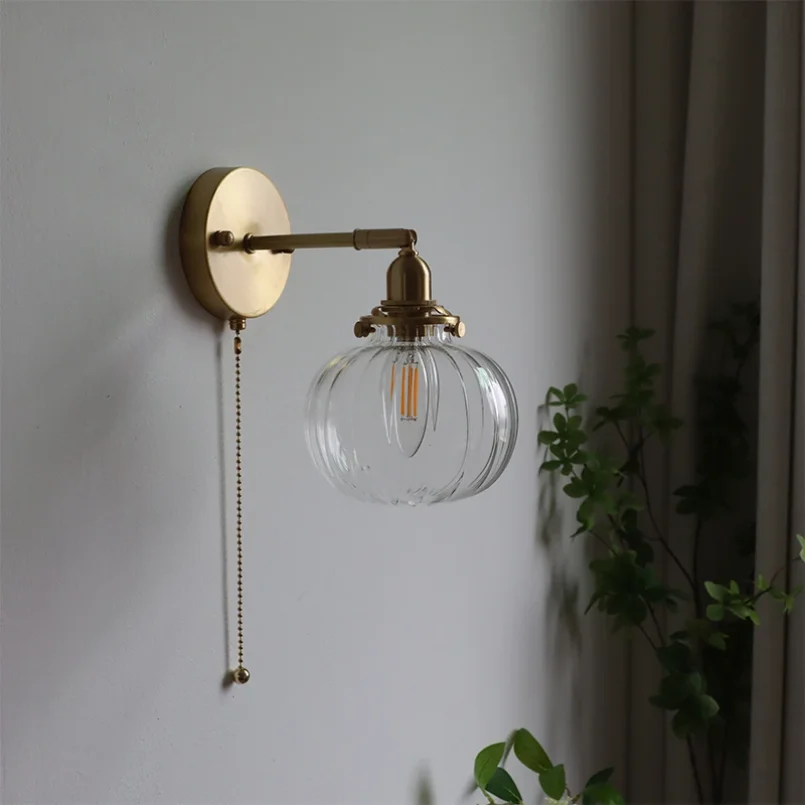 

Glass Ball Wall Mounted Lamp for Bedroom Bedside Living Room Hotel Pull Switch Sconce Light Background Hallway American Style