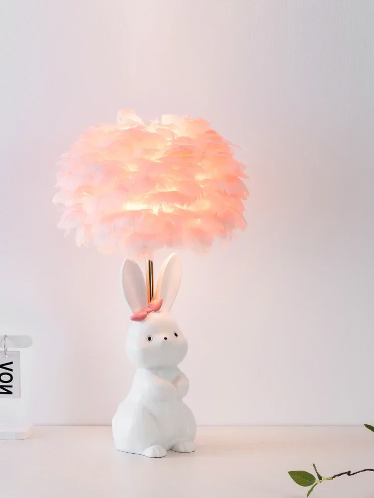 Rabbit desk lamp, bedroom girl feather bed headlight, creative and cute children's girl decoration desk atmosphere light