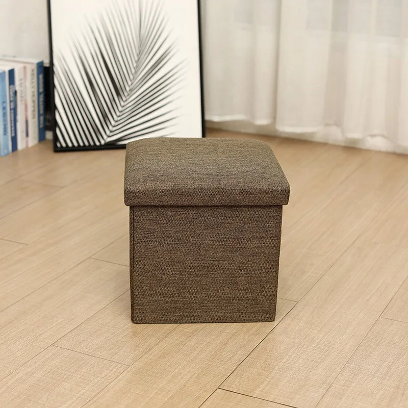 Simple Household Large-capacity Storage Stool, Cotton and Hemp Folding Storage Bench for Changing Shoes