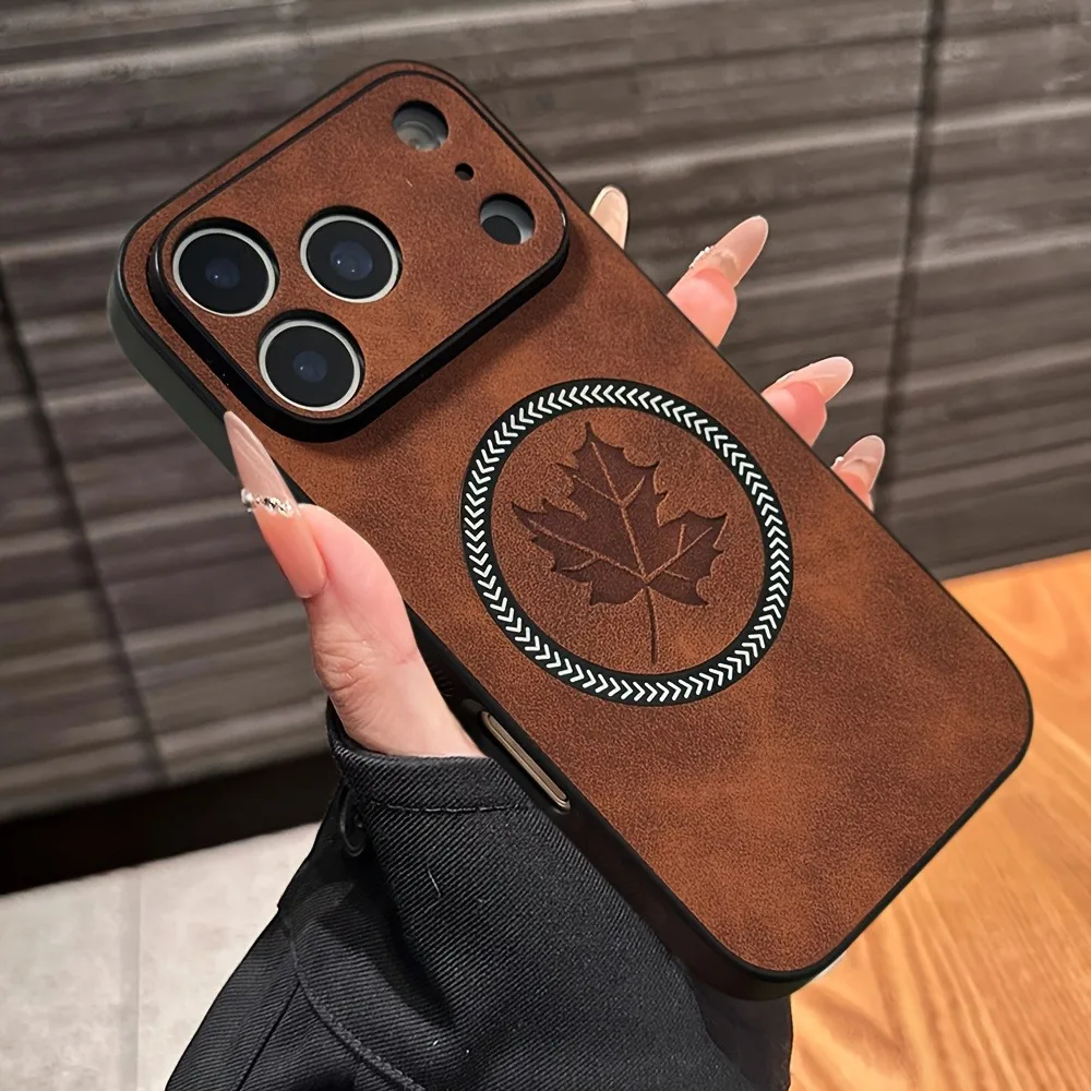Magnetic Leather Maple Leaf Phone Case For iPhone 17 12 15 13 14 16 Pro Max Plus 17Pro 17 Air For Magsafe Wireless Charge Cover