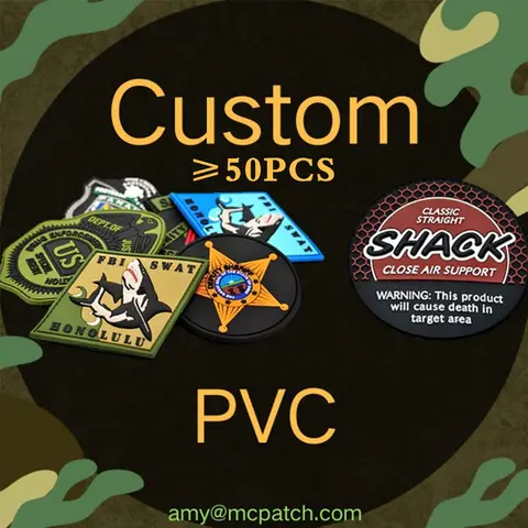 Custom PVC Patches Wholesale 50 Pieces Rubber 2D 3D Logos Tactical Pvc Badges With Hook Loop for Cap Bag Clothes Applique DIY