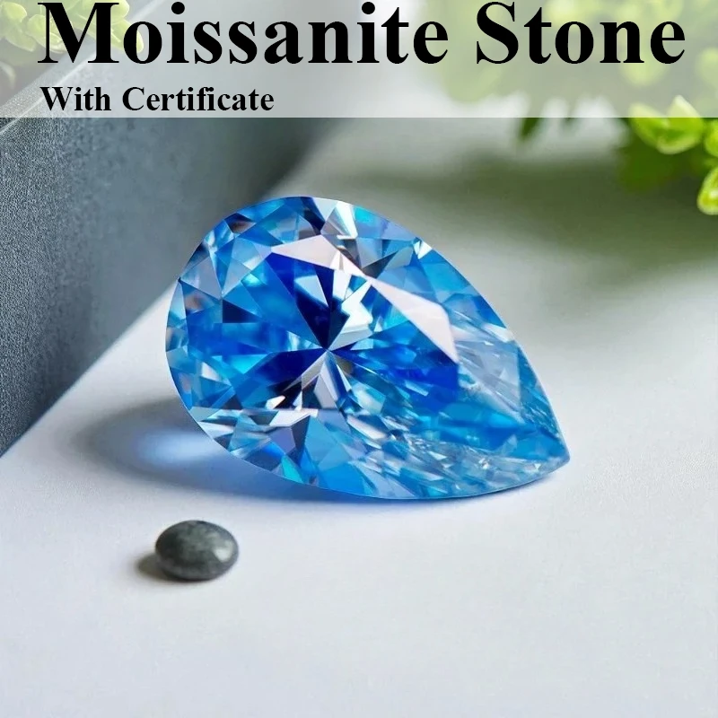 

Moissanite Stone Ice Blue Color Pear Cut Lab Grown Diamond For Diy Advanced Jewelry Rings Earrings Making With GRA Certificate