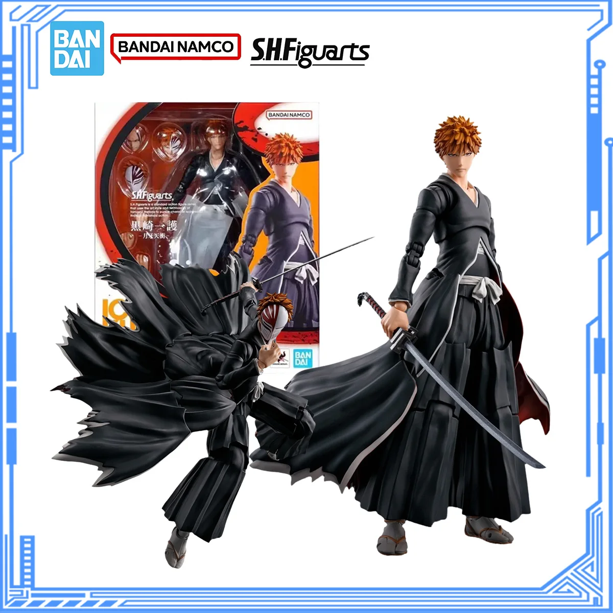 

Bandai натуральная модель Bleach, комплект SHF Kurosaki Ichigo Getsuga Tensho Joints, подвижные фигурки, коллекция готовых моделей игрушек