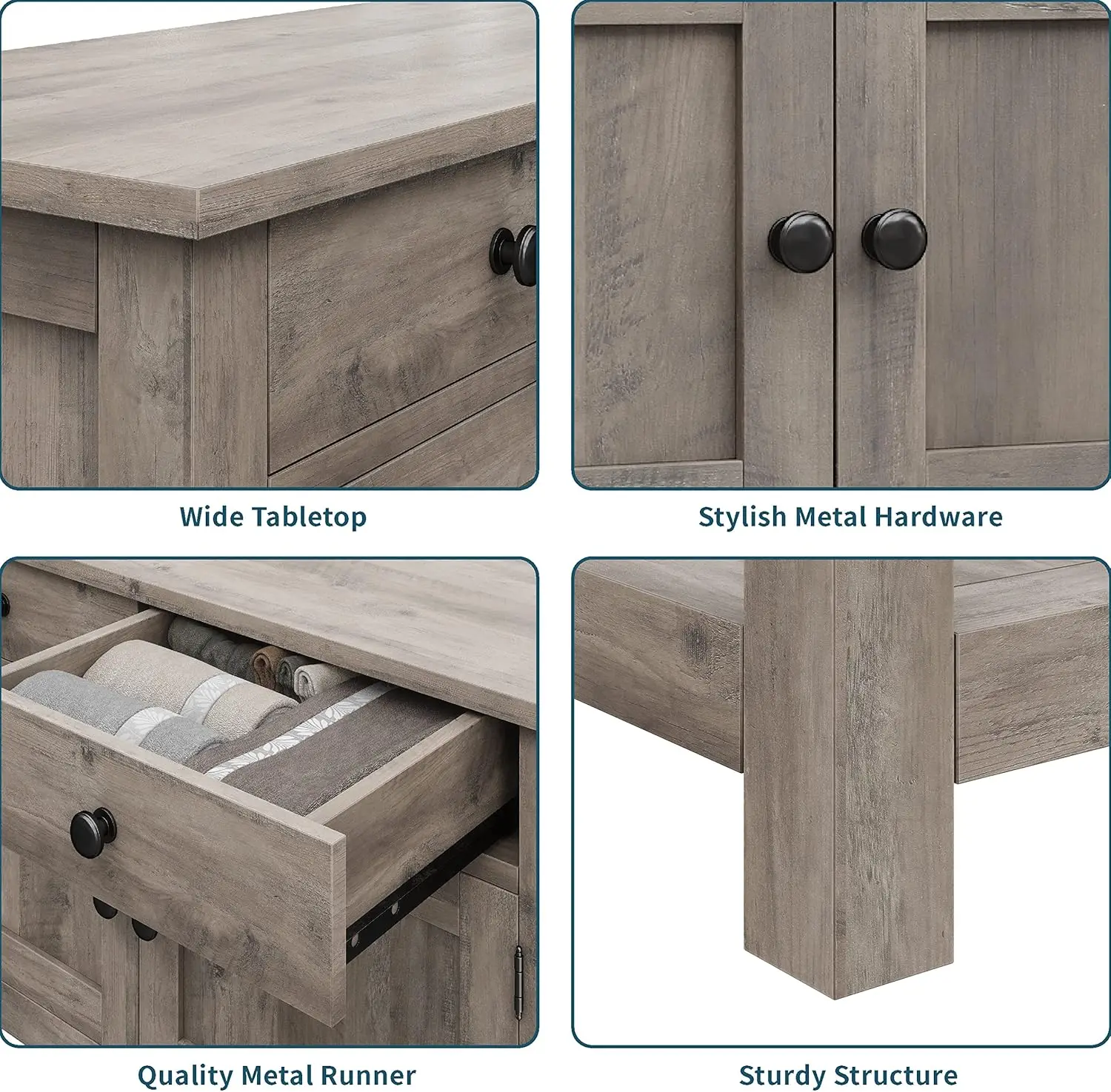 طاولة كونسول للمزرعة مع خزانة ببابين ودرجين، رف تخزين، رمادي رمادي رمادي - مدخل، مطبخ، طاولة أريكة غرفة المعيشة