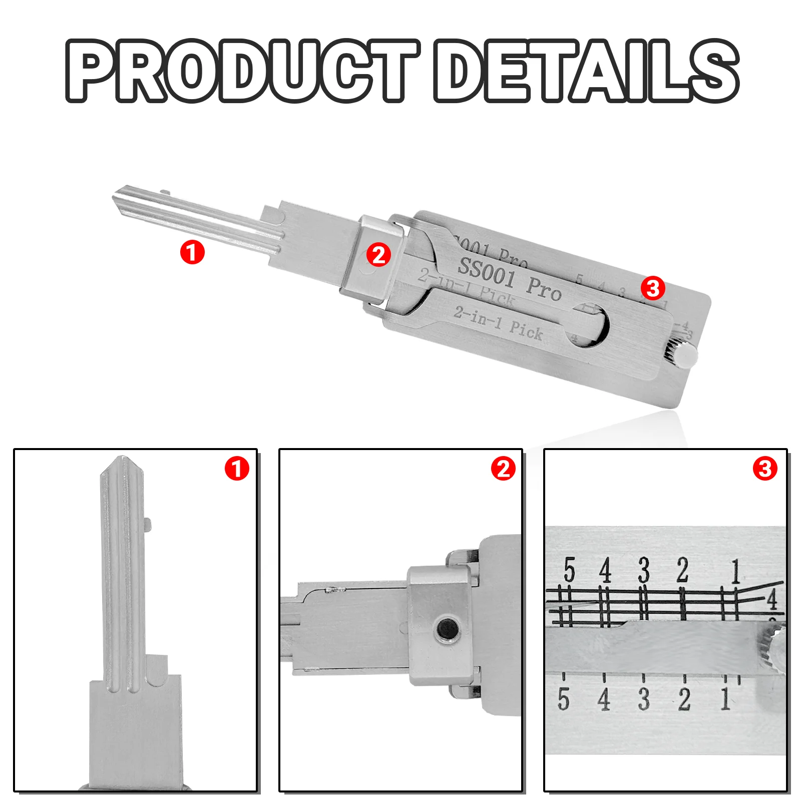 Decodificador de llave de acero inoxidable 2 en 1 SS001Pro, herramienta de gancho decodificador de llave portátil SS001, Kit de reparación de mantenimiento, Kit de reparación de pastilla de junta tórica