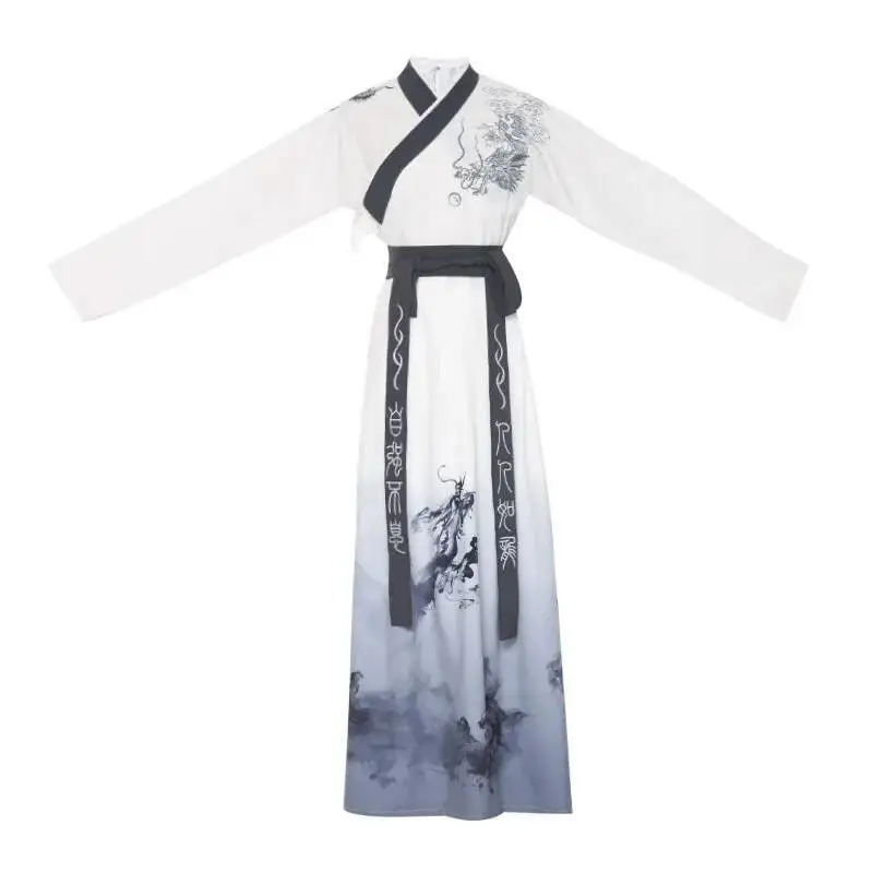 Hanfu hombres dragón chino bordado traje tradicional traje Cosplay estilo étnico Tang traje ropa de rendimiento blanco