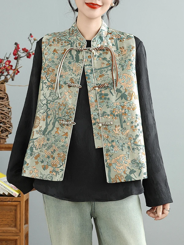 

Новый китайский жилет с вышивкой «Дерево удачи», женский модный круглый топ на одной пуговице для поездок на работу