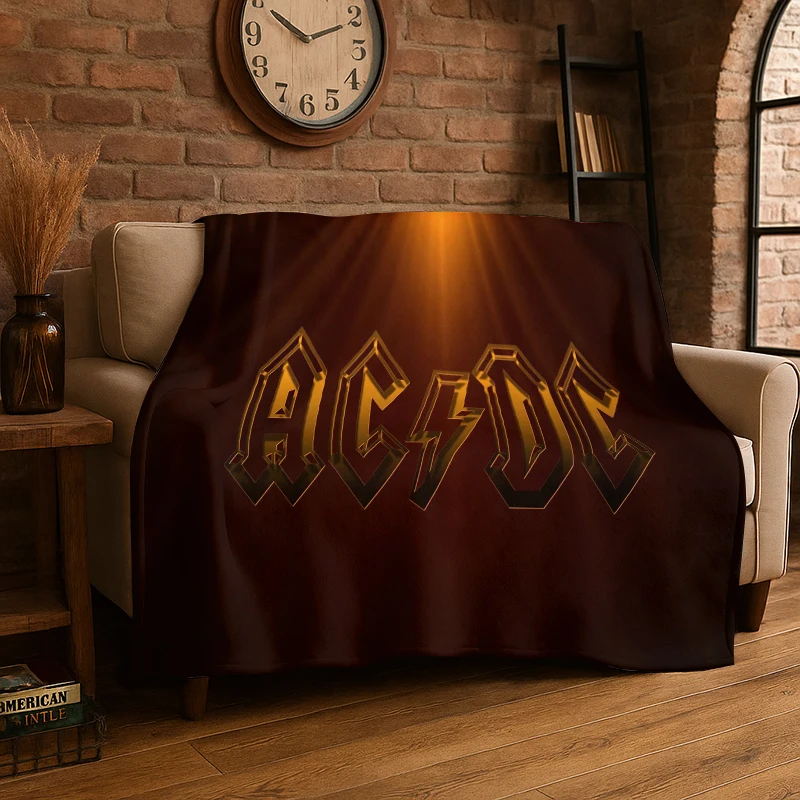 Retro ACDC Rock Band Catoon Flannel Blanket Soft Warm Throw Blanket for Bedroom Living Room Bed Travel Camping Picnic Gift