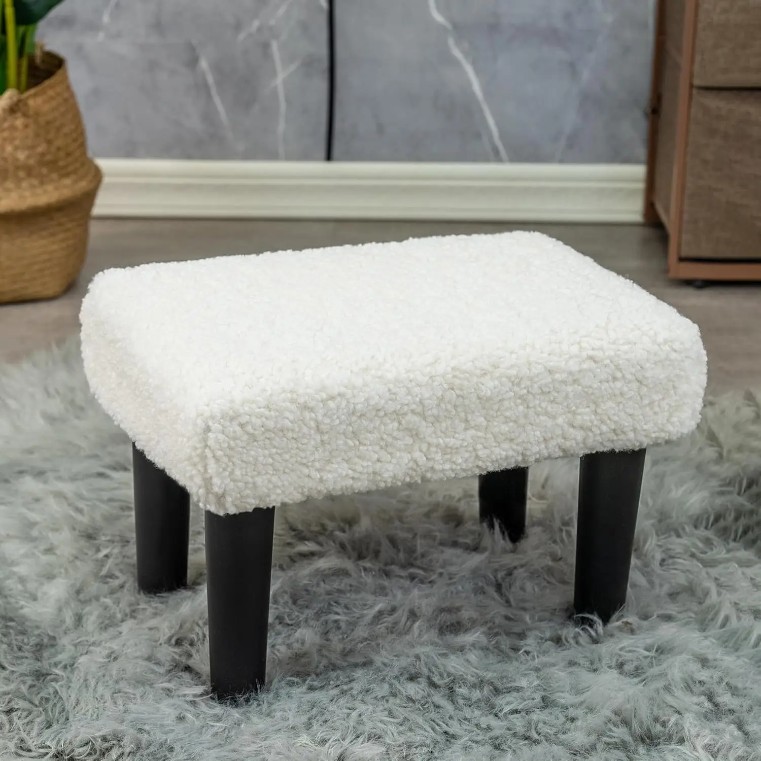 

Ottoman Foot Rest, Sherpa Small Ottoman Foot Stool With Legs Modern Footstool Ottomans For Living Room Entryway Office, Soft