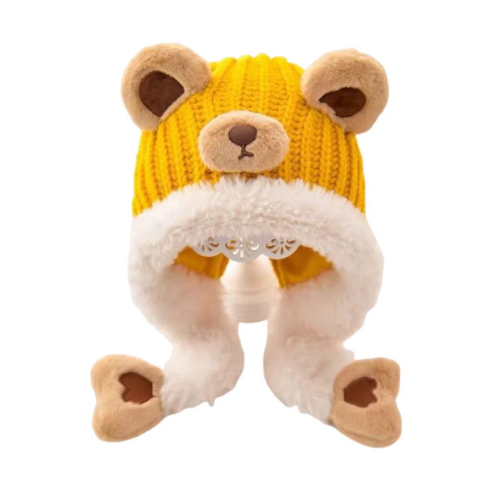 Chapelaria kawaii dos desenhos animados gorro bonés urso à prova de frio bebê proteção de orelha chapéu à prova de vento confortável malha quente chapéu infantil