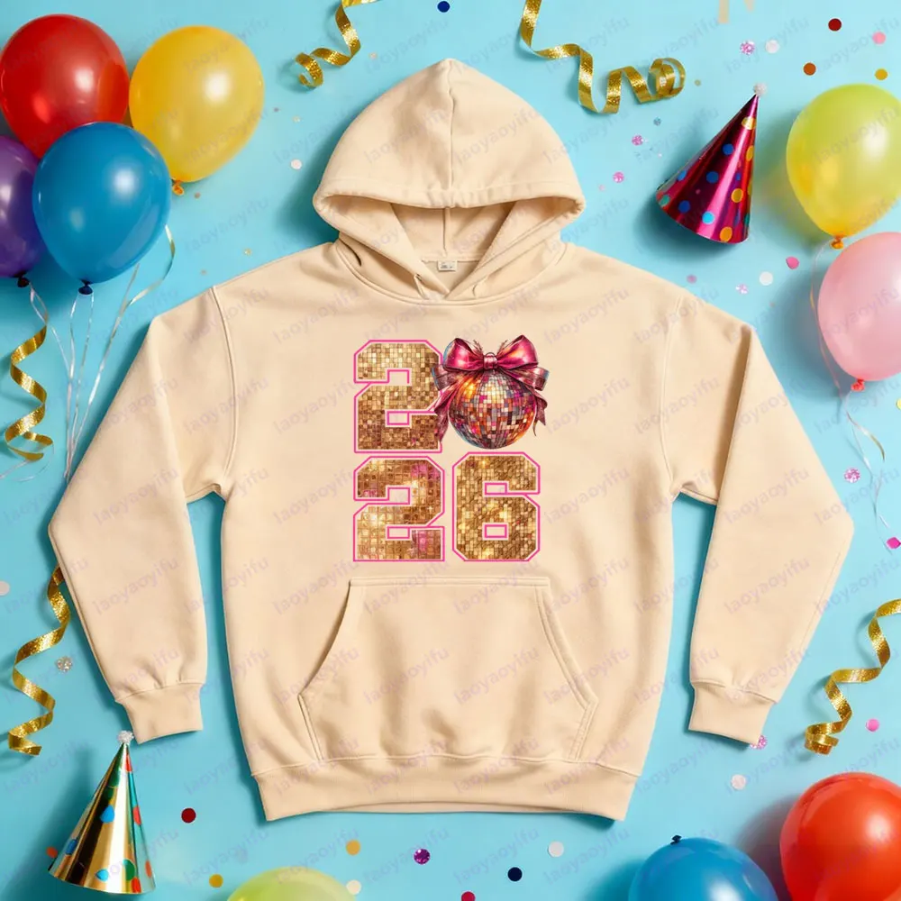 2026 السنة الجديدة ديسكو الكرة البلوز الرجعية Coquette القوس السنة الجديدة الملابس ليلة رأس السنة الجديدة حفلة رائجة البيع النساء هوديس الموضة #3