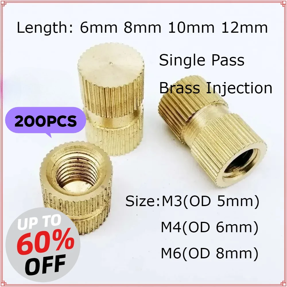 200pc M5 M8 Type B Solid Brass  Injection Molding Knurl Thread Insert Nut Embedded Nutsert Single Pass Blind Hole 8-20mm