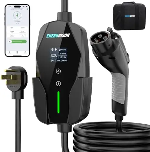 

Smart Level 2 EV Charger 32A, 240V, 25ft Cable, NEMA 14-50, J1772, Indoor/Outdoor, App-Controlled Charging Station