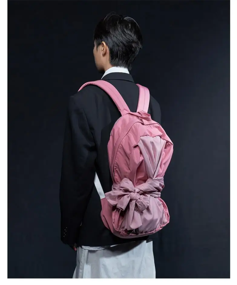 WTAII  Knot Double Shoulder Bag Trendy College Student Bookbag Girls Heart Backpack Knots Stylish Lightweight Waterp...