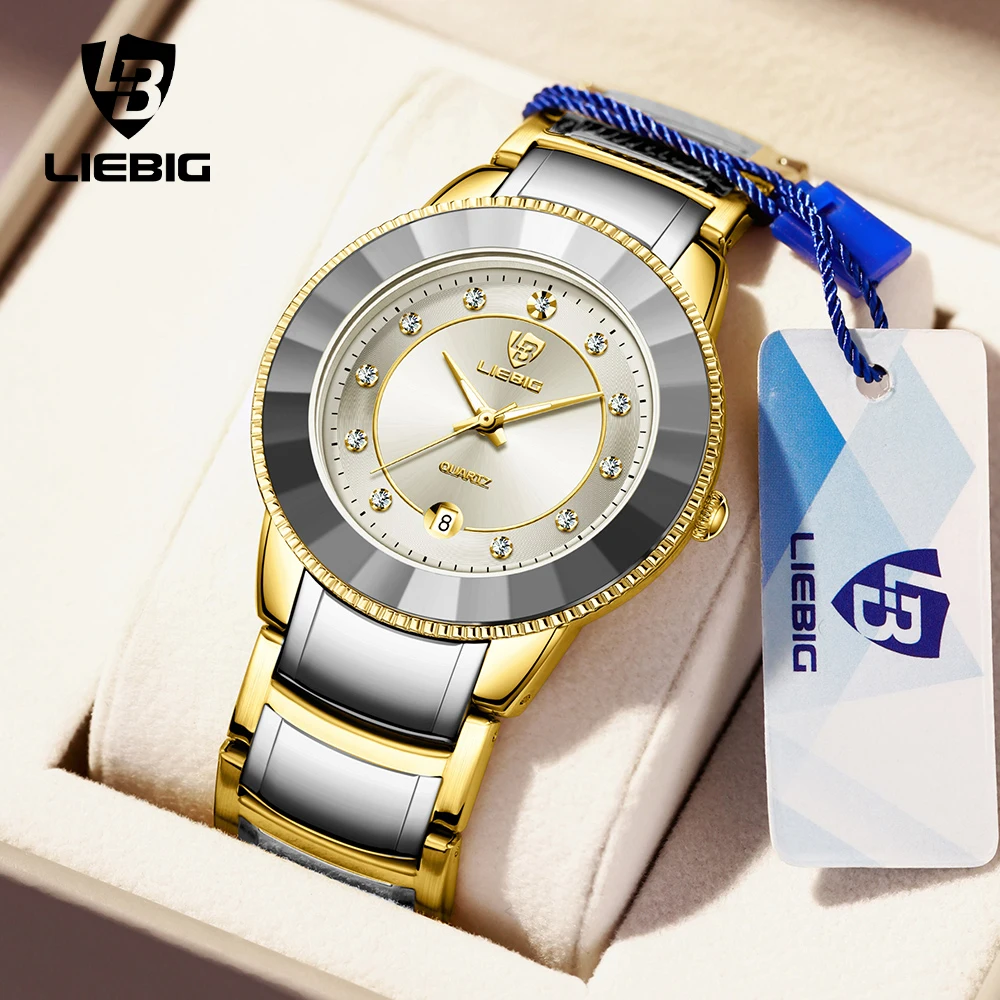 LIEBIG Business Men Watches New Style Luxury Watch Male Gold Stainless Steel Strap Quartz Wristwatches Clock relogio masculino