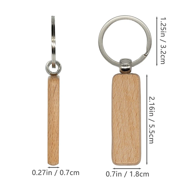 10-100Pcs Wood Keyfob Wooden Keychain Slender Rectangle Wooden Tag