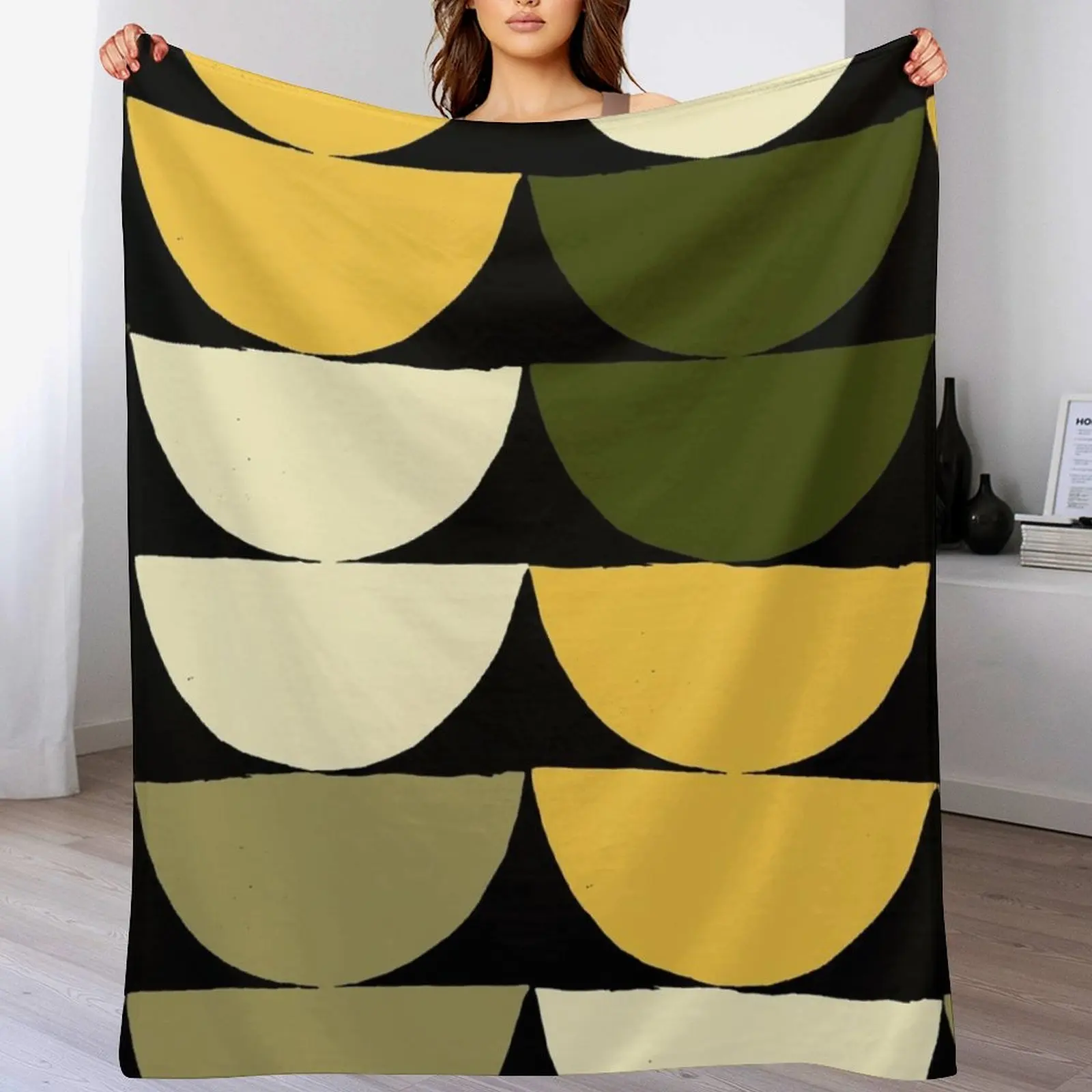 

Mid-Century Modern Yellow, Green, Cream Half-Circle Pattern Throw Blanket Luxury Thicken Soft Big Quilt Soft Beds Blankets