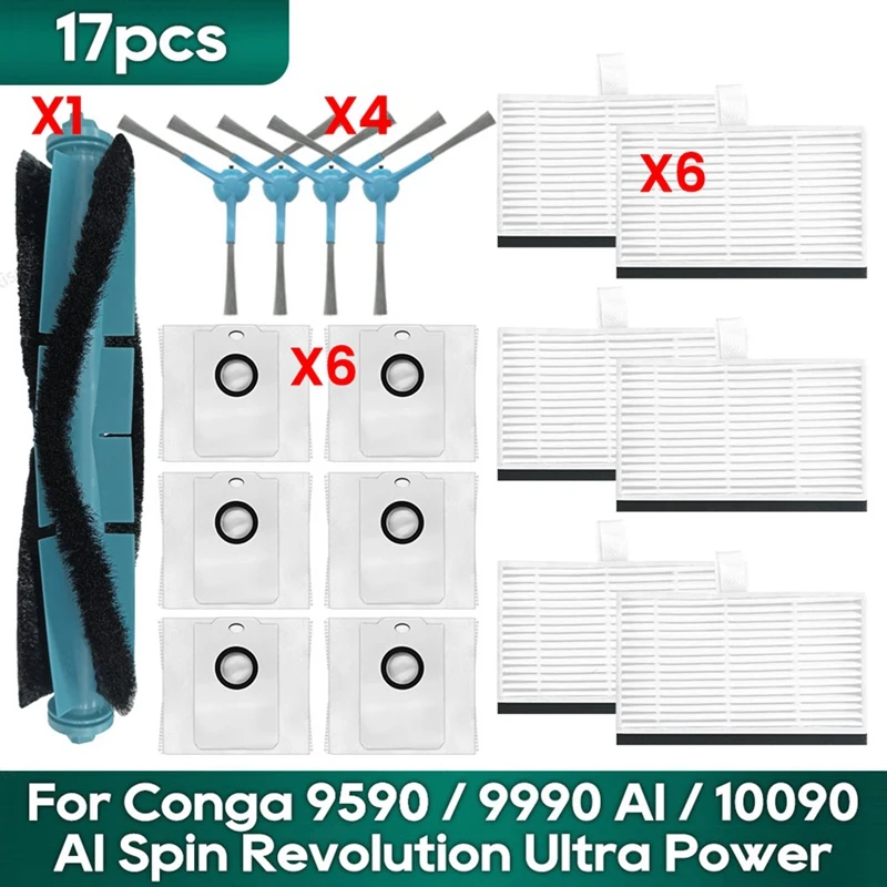 สําหรับ Cecotec Conga 9590 9990 AI 10090 AI Spin Revolution Ultra Power Home อะไหล่ตัวกรอง Hepa แปรงหลักฝุ่น Bag-AT64