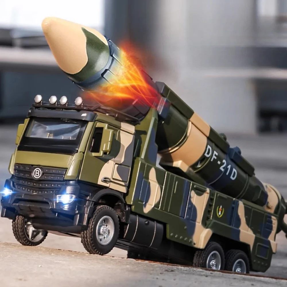 

Scale 1:35 DF-21D HQ16 Missile Vehicle Toy Model Car Metal Diecast Sound Light Pull Back Truck Models Kids Simulation Gifts