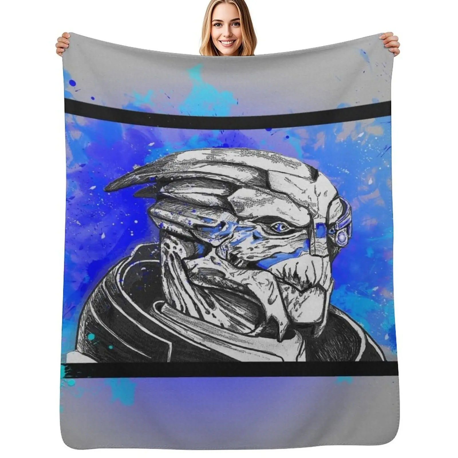 

Garrus Vakarian: Mass Effect (Blue) Throw Blanket decorative Decorative Sofa Luxury Designer Warm Blankets