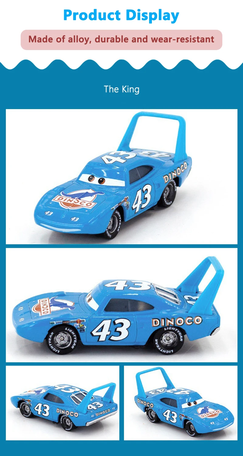 Pixar Cars Piston Cup Racer 43 Strip Weathers 1/55 Modell aus Metalldruckguss, Dinoco Car King Racing Toys, Kindergeschenke – Detail 5