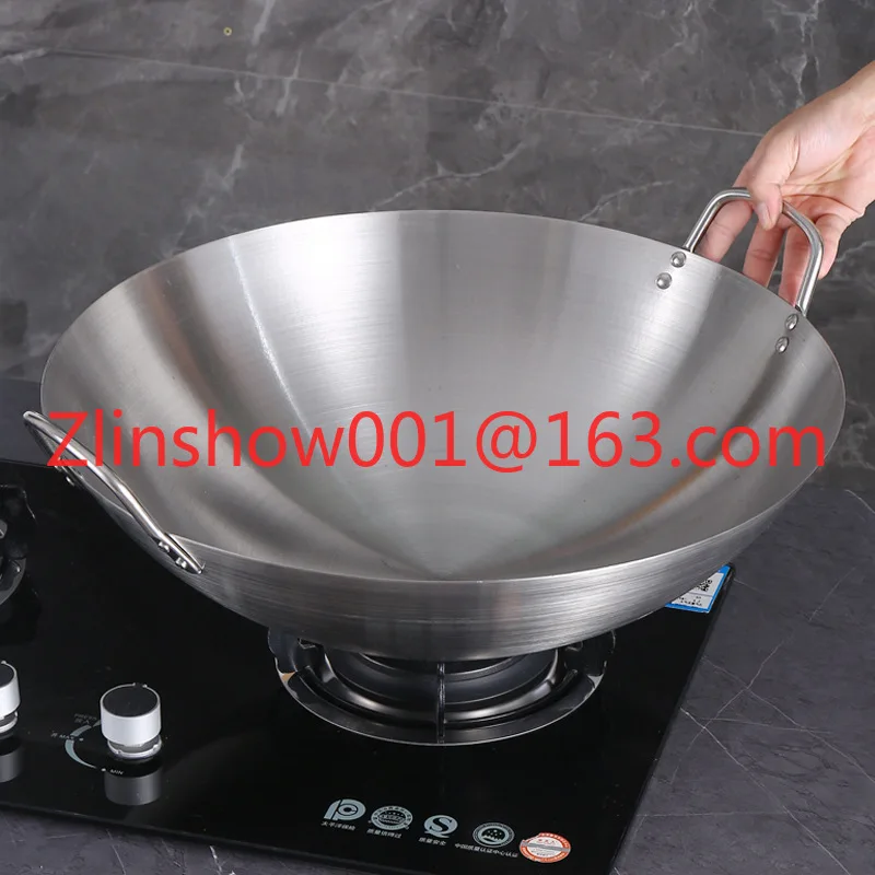 Multiple Sizes of Double Handle Stainless Steel 201 Wok, Suitable for Restaurants and Household Stir Fry