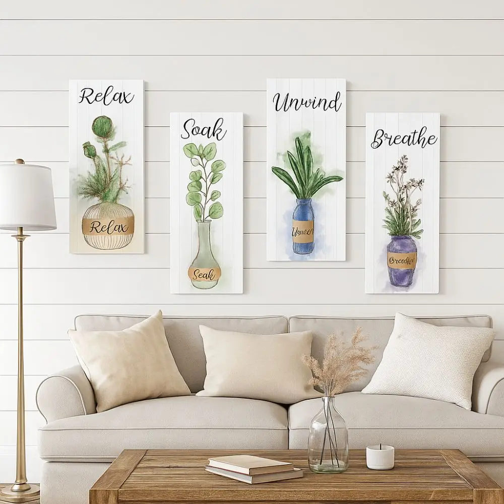 

Wall Plate Wooden Floral Wall Art Handmade Decorative Plants Hanging Sign Rustic Style Wall Decor Paintings Home Decor