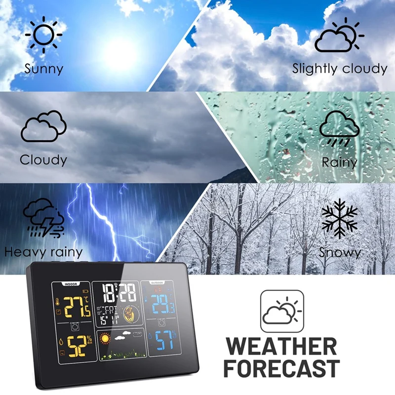 Weather Station Wireless Indoor Outdoor With Clock, Digital Home Weather Thermometer, Forecast Station With Temperature