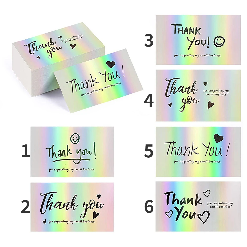 25Pcs Laser Rainbow Waterproof Gift Cards Thank You For Supporting My Small Businesses Greeting Packaging Supplies Customized