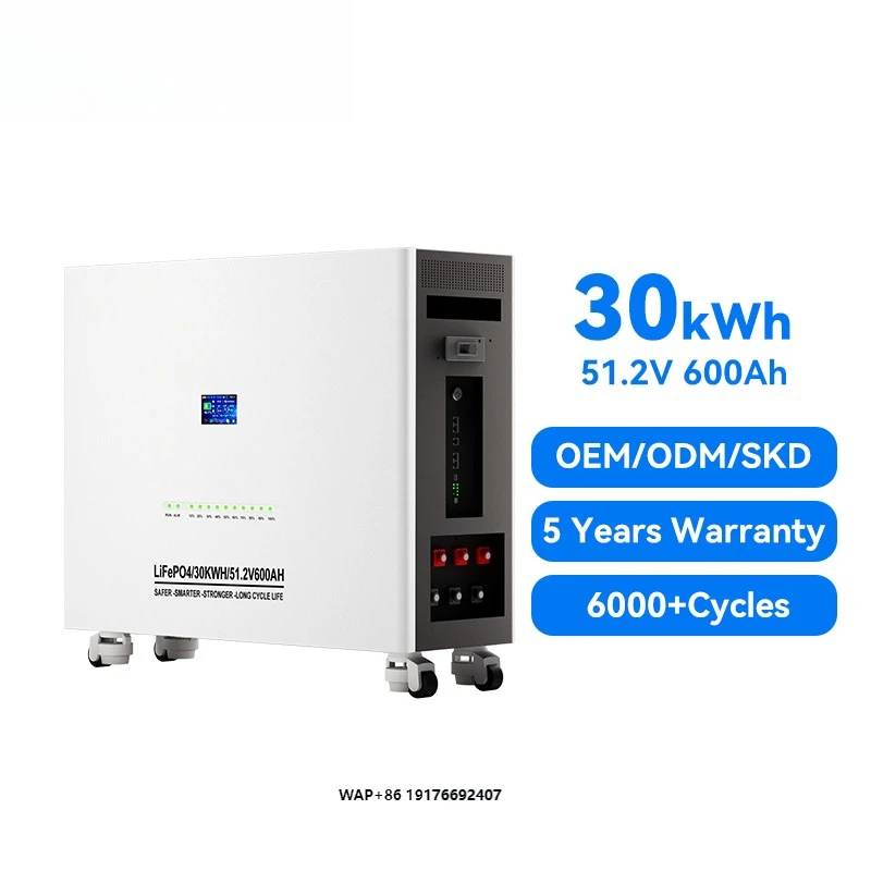 30KWh Split Home Energy Storage System 51.2V 600Ah LiFePO4 Lithium Battery Pack Solar System CAN Communication Wall-Mounted