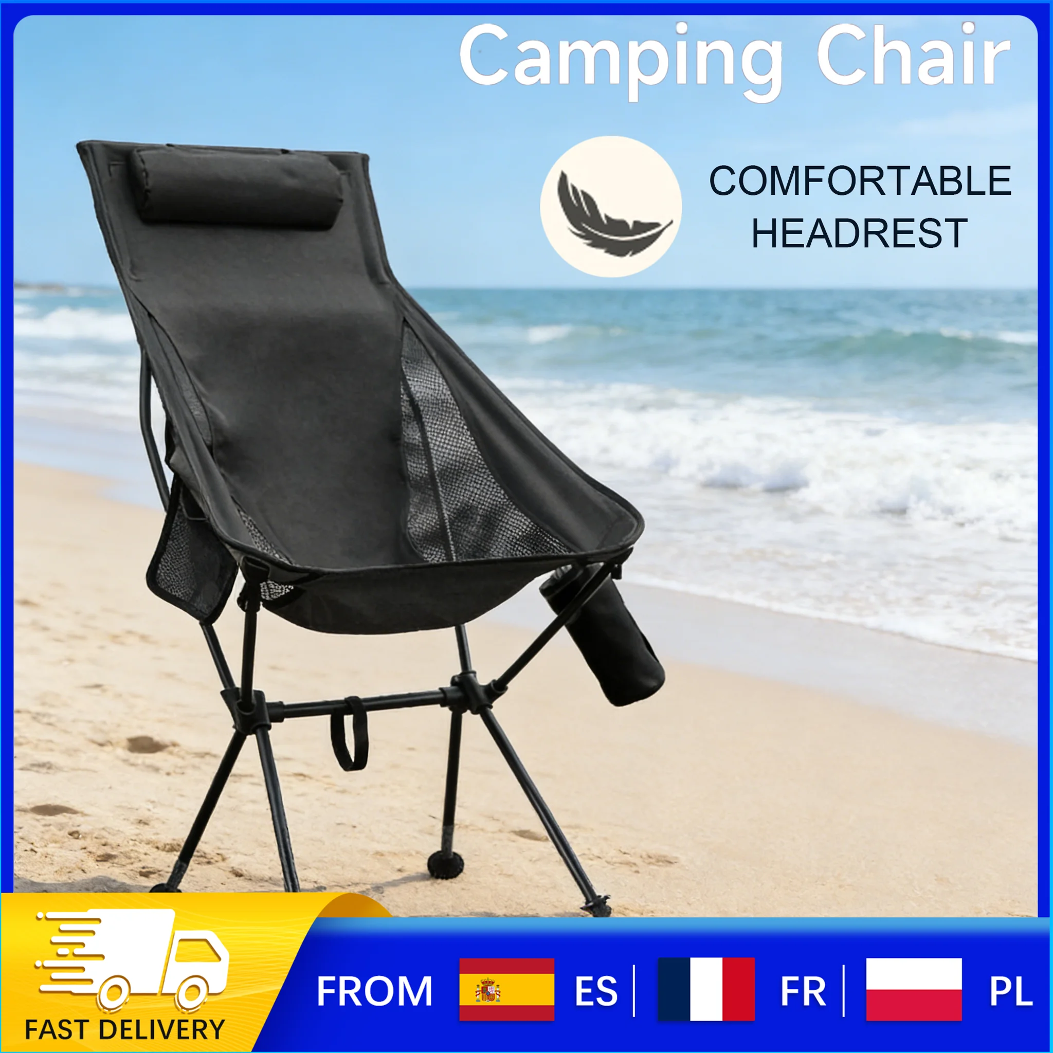 Chaise de camping, cadre en alliage d'aluminium, tissu 600D, pliable et légère, capacité de charge de 330 lb, montage facile sans outil pour la pêche et le tourisme